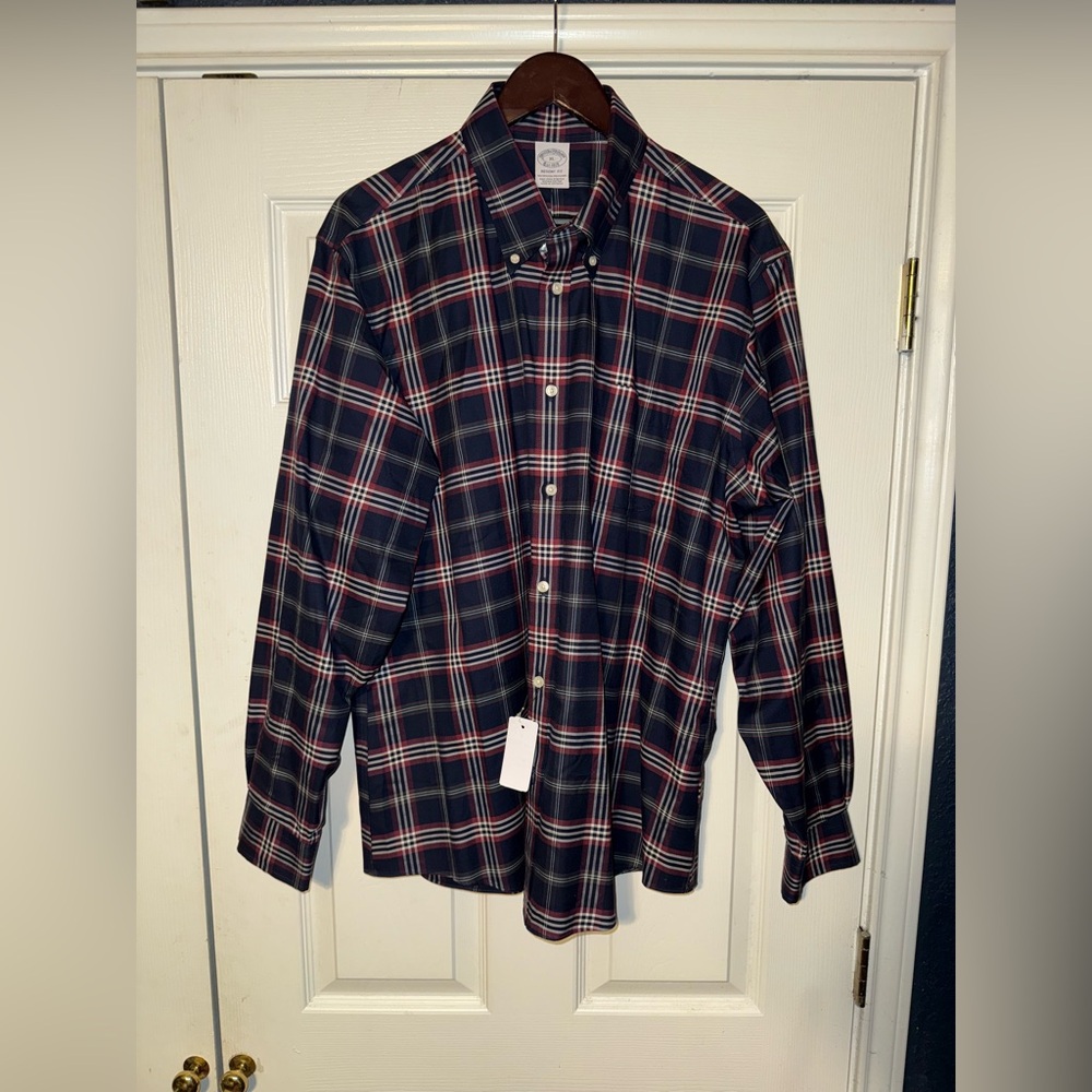 Brooks Brothers Navy and Red Plaid Button-Down Shirt